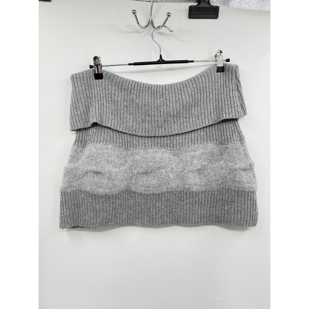 White House Black Market S/M Tube Top Womens Gray Cable Knit Lambswool Blend